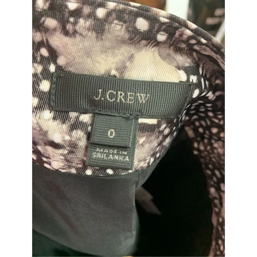 J. Crew Women's Black Gray Feather Print A Line Mini Skirt Size 0